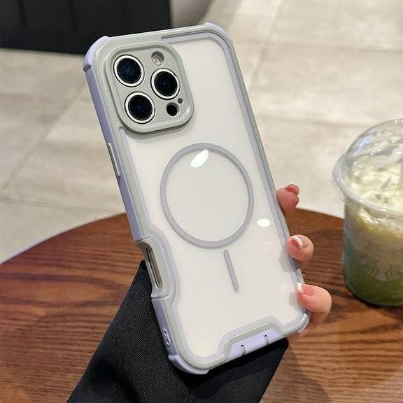 For iPhone 16 Plus 2-in-1 Rugged Phone Case,Compatible with Mag-safe,Heavy Duty Shockproof Anti-fall Anti-Scratch Protective,Transparent Back Design,Durable Phone Case For Men Women,Lightpurple