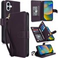 thumbnail image 1 of For iPhone 16 Plus 6.7" Wallet Case Leather Magnetic Flip Cover with Card Slots, RFID Blocking, Kickstand, Anti-Drop TPU & Detachable Wrist Strap,Dark Purple,For iPhone 16 Plus, 1 of 7