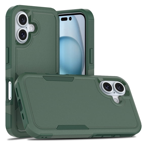 for iPhone 16 Plus Back Case, Luxury Ultra Slim PC + TPU Double-Layer Anti-Fall Shockproof Drop Protective Lightweight 2 In 1 Phone Case Cover for iPhone 16 Plus, Darkgreen