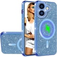 thumbnail image 1 of for iPhone 16 Plus Bling Crystal Diamonds Rhinestone Bumper Cover, [Compatible with MagSafe] Glitter Sparkle Bling Luxury Shiny Cute TPU Cover Case for 16 Plus KZ-Blue, 1 of 12