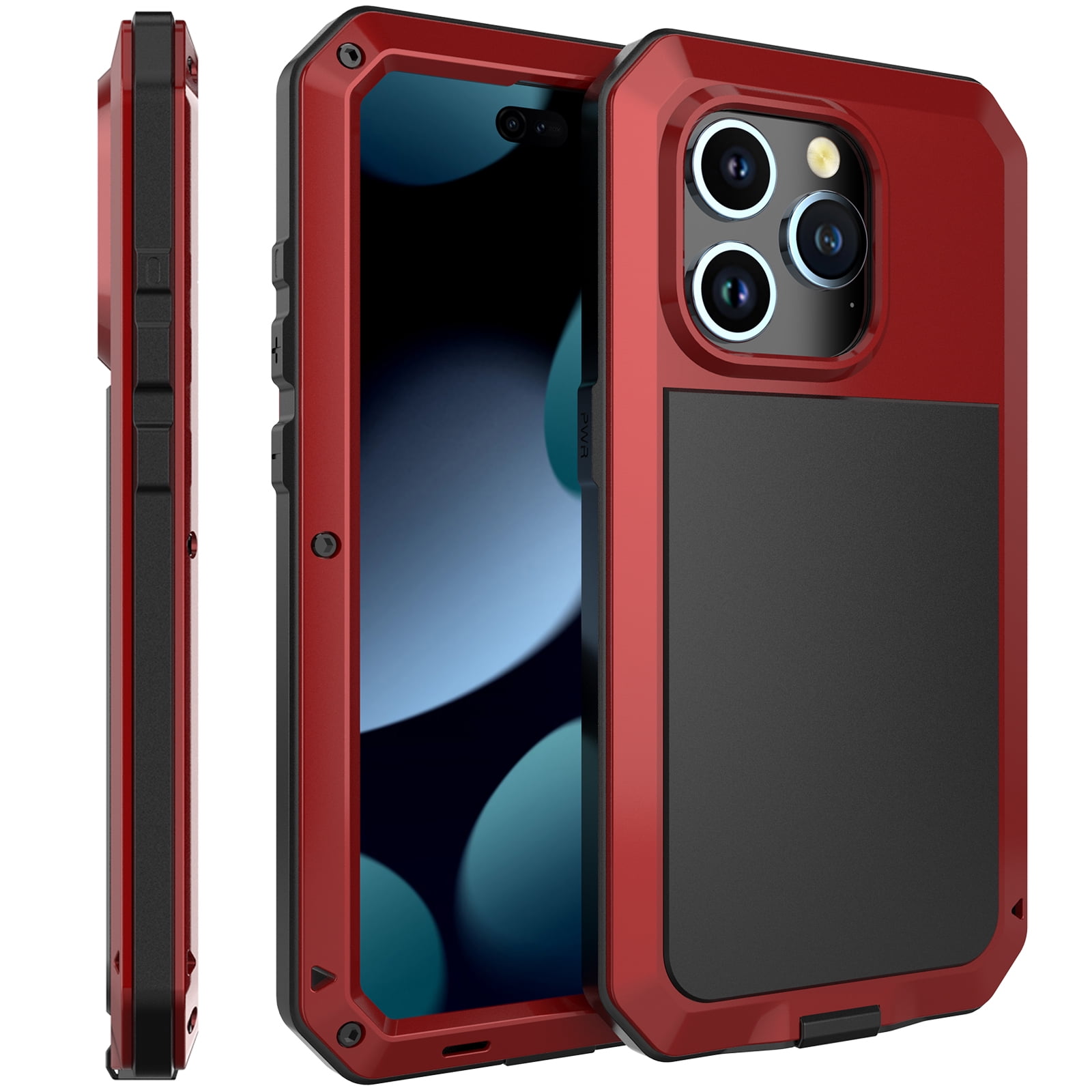 for iPhone 16 Plus Case, 360 Full Body Protective Cover Heavy Duty Shockproof Armor Aluminum Alloy Metal Case with Silicone Built-in Screen Protector for iPhone 16 Plus, Red