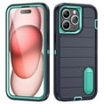 thumbnail image 1 of for iPhone 16 Plus Case with Built in Kickstand Heavy Duty 3-Layer[Shockproof][Dropproof][Dust-Proof] Military Grade Rugged Edge Raised Protection Cover Case For iPhone 16 Plus,Darkblue/Mint, 1 of 9