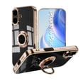 thumbnail image 1 of for iPhone 16 Plus Case, Built-in 360° Rotation Ring Holder Kickstand, Luxury Shiny Plating Edge Shockproof Electroplated Slim Protective Phone Cover for iPhone 16 Plus, Black, 1 of 6