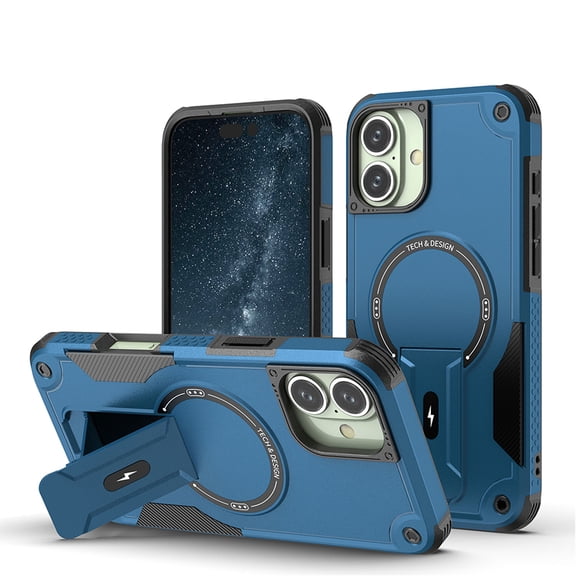 for iPhone 16 Plus Case, Built-in Kickstand, Compatible with Magsafe, Luxury Military-Grade Armor Shockproof Drop Protective Rugged Cover Hybrid Cell Phone Case for iPhone 16 Plus - Darkblue