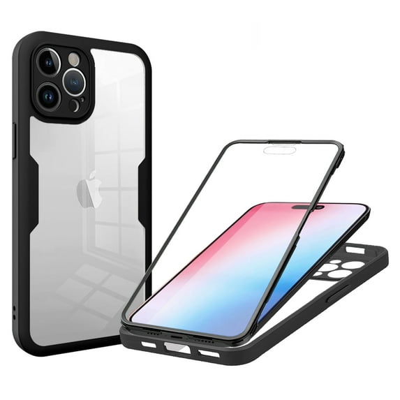 for iPhone 16 Plus Case with Built-in Screen Protector, Clear Shockproof Slim Full Body Protection Soft TPU Bumper Dual Layer Rugged Case Cover for iPhone 16 Plus, Black