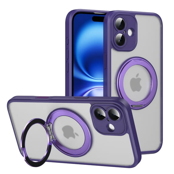 for iPhone 16 Plus Case, Camera Control Button Compatible with MagSafe, Military-Grade Protective Case, Built-in Stash Stand Phone Case, Scratch-Resistant Back Cover, Classic Series, Purple