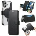 thumbnail image 1 of for iPhone 16 Plus Case with Card Holder [Camera Lens Protector Film] Plating Clear Case Business 2-in-1 Magnetic Detachable Flip PU Leather Wallet Phone Cover for iPhone 16 Plus, Black, 1 of 10