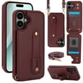 thumbnail image 1 of for iPhone 16 Plus Case with Card Holder Crossbody Lanyard Strap Leather Wallet Case with Magnetic Clasp Kickstand Heavy Duty Protective Back Flip Phone Cover for Women,Winered, 1 of 9