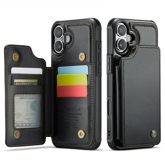 For iPhone 16 Plus Case with Card Holder, Wallet Case for Women Men with RFID Blocking, Durable Leather Kickstand Magnetic Clasp Shockproof for iPhone 16 Plus