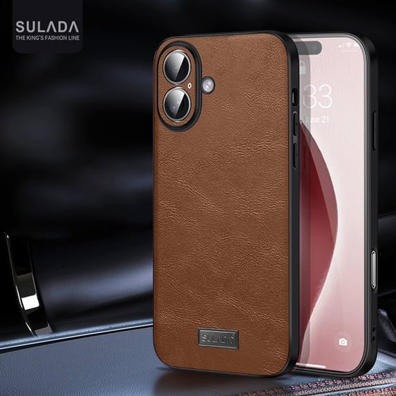 for iPhone 16 Plus Case, Classic Business PU Leather Durable Minimalist Ultra Thin Slim Cover Drop Protective Phone Case Cover Compatible with iPhone 16 Plus, Brown