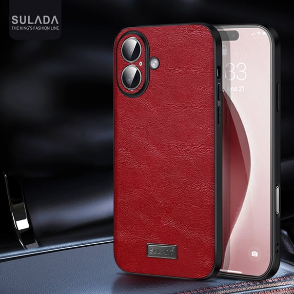 for iPhone 16 Plus Case, Classic Business PU Leather Durable Minimalist Ultra Thin Slim Cover Drop Protective Phone Case Cover Compatible with iPhone 16 Plus, Red
