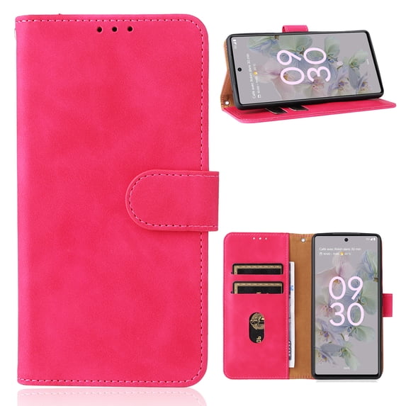 for iPhone 16 Plus Case, Classic PU Leather Magnetic Shockproof Protective Stand Flip Wallet Case Cover with Card Holder for iPhone 16 Plus Phone Case, Rose