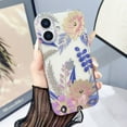 thumbnail image 1 of for iPhone 16 Plus Case Clear Flower Floral Women Girl Cute Phone Case Aesthetic Soft Slim Black Shockproof Protective Cover for iPhone 16 Plus Crystal Colorful Floral,Purple Leaf, 1 of 10