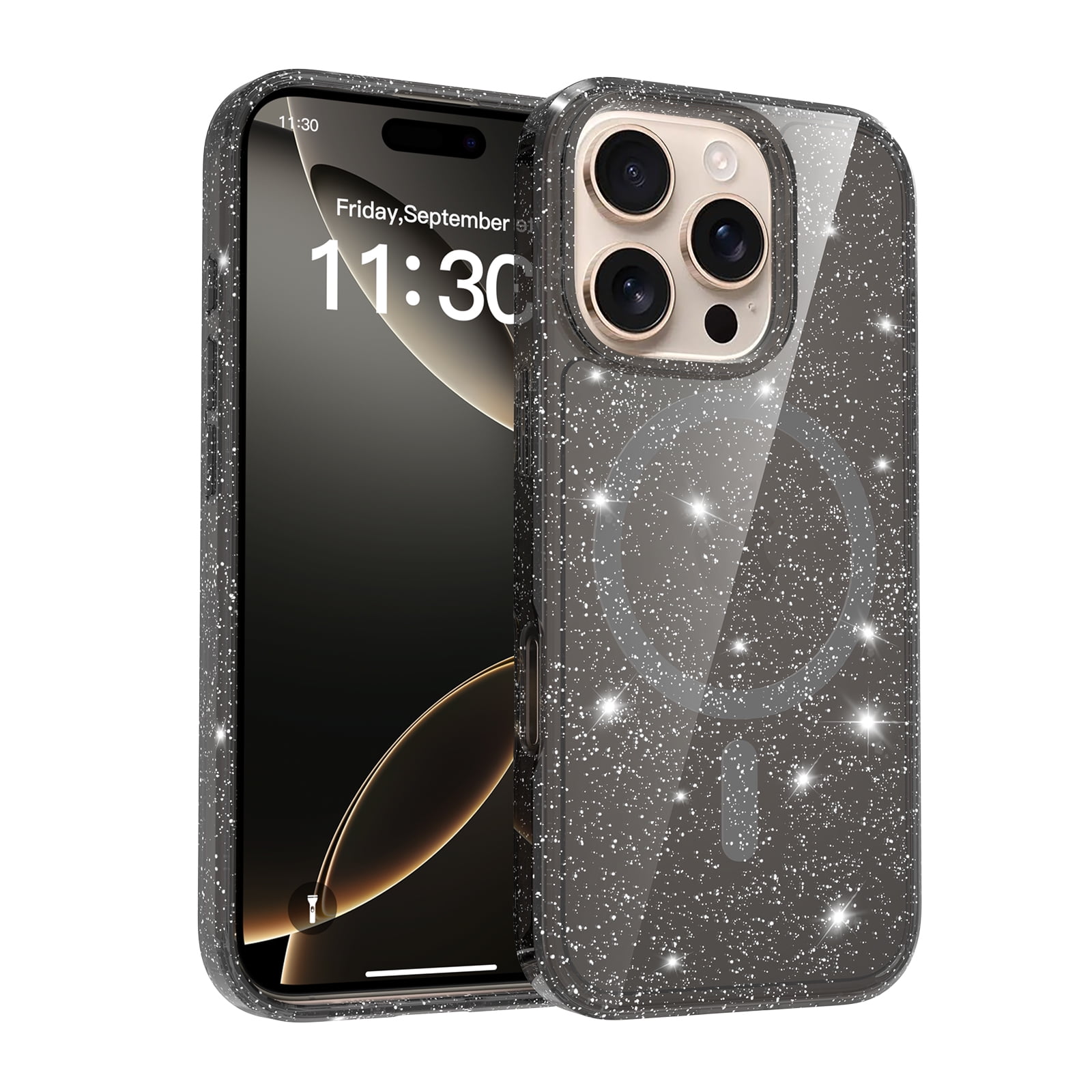 Hython For IPhone 16 Plus Case Clear Magnetic Glitter Phone Cases [Compatible With MagSafe] Full Camera Lens Protector Slim Gradient Sparkle Luxury Plating Shockproof Protective Cover Women, Purple - View #4