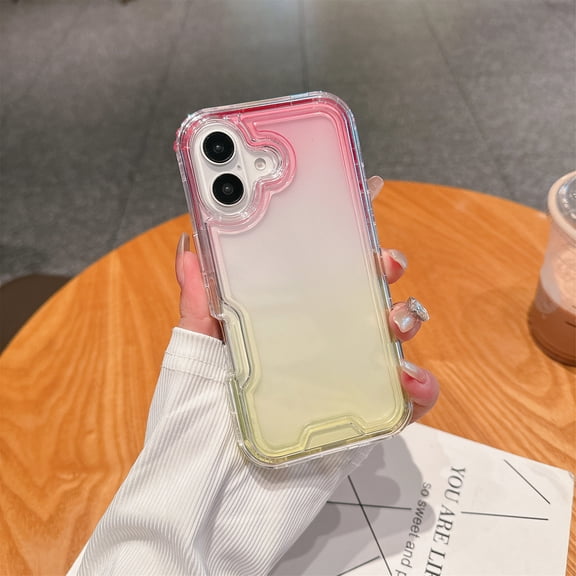 for iPhone 16 Plus Case Clear, Transparent Hybrid Crystal iPhone 16 Plus Phone Case [Hard Plastic & Soft Silicone Bumper] Acrylic Non-Yellowing Thin Slim Protective Cover for Women, Pink+Yellow
