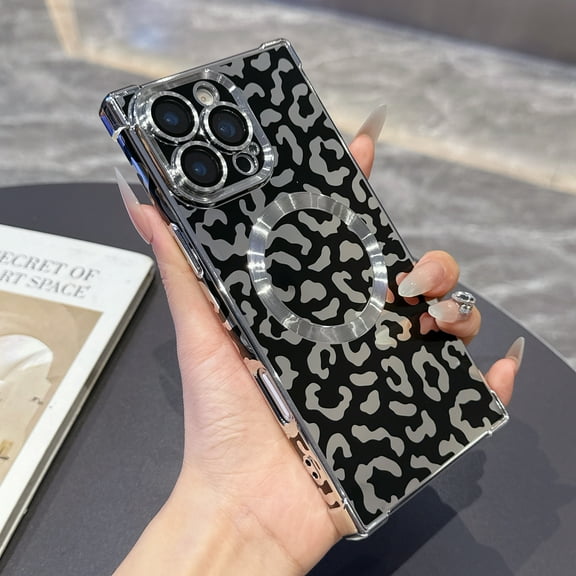 For iPhone 16 Plus Case,Compatible with MagSafe Cute Luxury Leopard Print Pattern Design Cases for Women Men Girls,Fashion Shockproof Anti Scratch Protection Silicone Soft Cover,Black