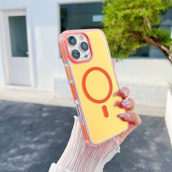 for iPhone 16 Plus Case, Compatible with MagSafe, Gradient Iridescent Laser Colorful Design, Soft Edge Magnetic Shockproof Protective Phone Case for iPhone 16 Plus, for Women Girls, Orange