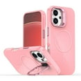 thumbnail image 1 of For iPhone 16 Plus Case [Compatible With MagSafe] Slim Frosted Phone Case With Metal Camera Protection Kickstand Shockproof Soft TPU Cover Case,Pink,For iPhone 16 Plus, 1 of 6
