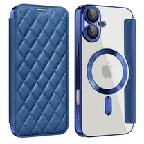 for iPhone 16 Plus Case Compatible with Magsafe, Slim Fit Flip Protective PU Leather Wallet Case with RFID Blocking Card Slot Build-in Len Protector for iPhone 16 Plus, Royalblue
