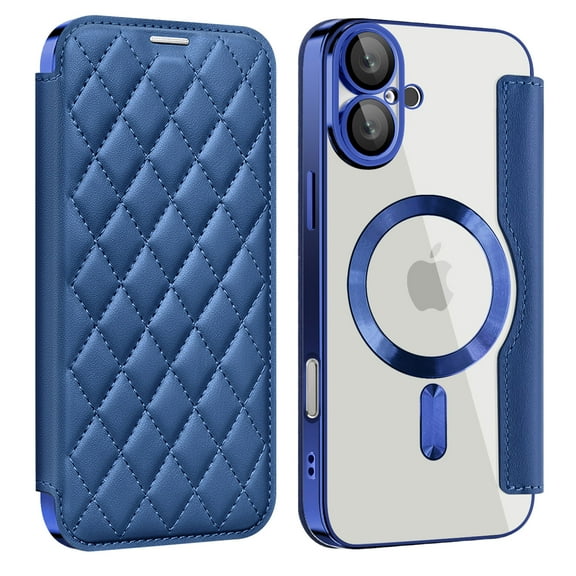 for iPhone 16 Plus Case Compatible with Magsafe, Slim Fit Flip Protective PU Leather Wallet Case with RFID Blocking Card Slot Build-in Len Protector for iPhone 16 Plus, Royalblue