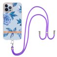 thumbnail image 1 of For iPhone 16 Plus Case with Crossbody Lanyard, Cute Flower Patterned Shockproof Cover with Hybrid Soft Crystal TPU Bumper, Adjustable Shoulder Neck Girls Women For iPhone 16 Plus,Blue Peony, 1 of 7