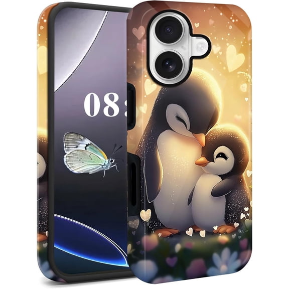 for iPhone 16 Plus Case, Dual Layer PC + Soft TPU Heavy Duty 2 in 1 Shockproof Protective Phone Case for iPhone 16 Plus (6.7") 2024 Cute Pattern – Cute Penguin
