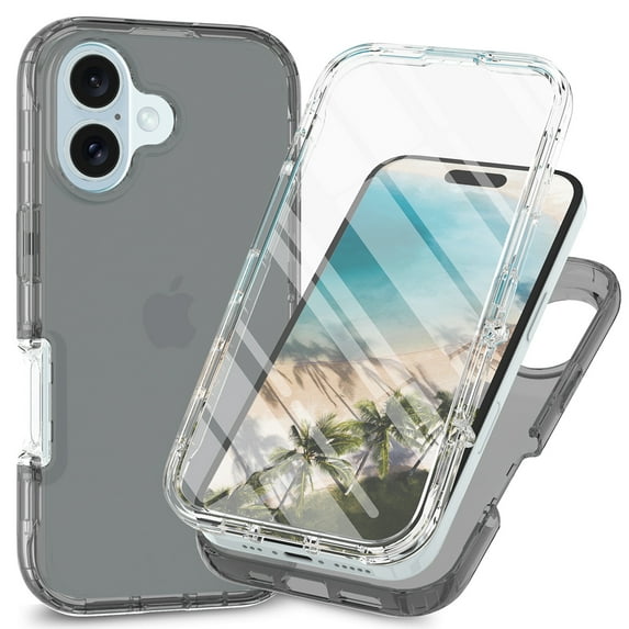 for iPhone 16 Plus Case, Full-Body Sturdy Shockproof Clear Case with HD Screen Protector Shock Resistant Hybrid Transparent TPU Bumper Protective Cover for iPhone 16 Plus, Black
