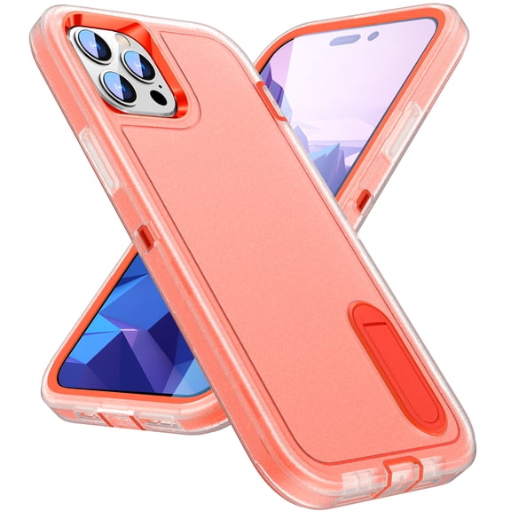 for iPhone 16 Plus Case with Kickstand, [10FT Military Drop Protection] Rugged Heavy Duty Hard PC+Soft Silicone Rubber Bumper Hybrid Triple-Layer Case for iPhone 16 Plus,
Clear+Orange