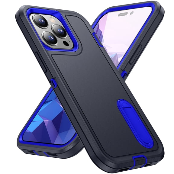 for iPhone 16 Plus Case with Kickstand, [10FT Military Drop Protection] Rugged Heavy Duty Hard PC+Soft Silicone Rubber Bumper Hybrid Triple-Layer Case for iPhone 16 Plus,
Darkblue+Royalblue