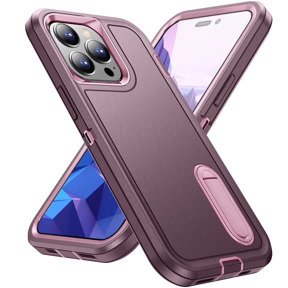 for iPhone 16 Plus Case with Kickstand, [10FT Military Drop Protection] Rugged Heavy Duty Hard PC+Soft Silicone Rubber Bumper Hybrid Triple-Layer Case for iPhone 16 Plus,
Purple+Pink
