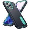 thumbnail image 1 of for iPhone 16 Plus Case Kickstand Durable 3-Layer Military Grade Protective Case Hybrid Silicone Heavy Duty Rugged Shockproof Screen Lip Raised Protection for iPhone 16 Plus Case,Darkblue+Mint, 1 of 8