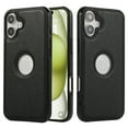 thumbnail image 1 of iPhone 16 Plus Case with Logo Hole, Premium PU Leather + TPU Slim Fit Shockproof Anti-Scratch Heavy Duty Protection Rugged Phone Case for Apple iPhone 16 Plus, Black, 1 of 7
