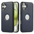 thumbnail image 1 of iPhone 16 Plus Case with Logo Hole, Premium PU Leather + TPU Slim Fit Shockproof Anti-Scratch Heavy Duty Protection Rugged Phone Case for Apple iPhone 16 Plus, Blue, 1 of 7
