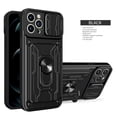 thumbnail image 1 of for iPhone 16 Plus Case, Luxury Ultra-thin Sliding Cover Protection Case Finger Ring Kickstand Magnetic Car Holder Built-in Card Slot Shock Resistant Armor Case for iPhone 16 Plus, Black, 1 of 13