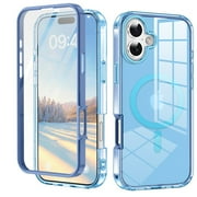 for iPhone 16 Plus Case Magnetic, [Compatible with Magsafe] Built-in Screen Protector Shockproof Dustproof Crystal Clear Anti-Scratch Folio Flip Phone Case for iPhone 16 Plus, Blue