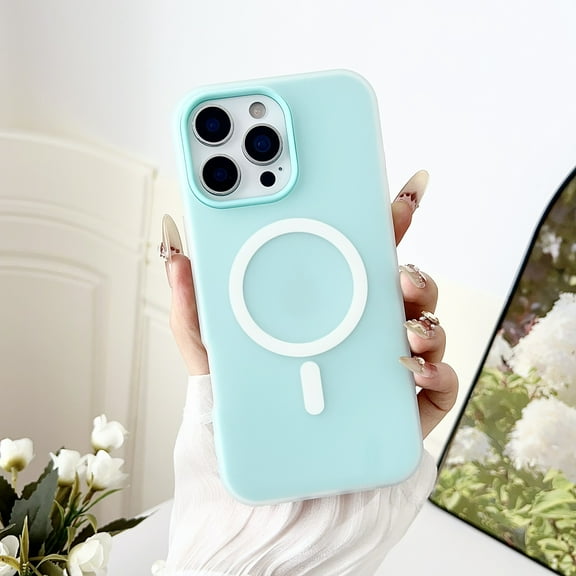 for iPhone 16 Plus Case, Magnetic Compatible with Magsafe Charger Phone Case, Thin Slim Wireless Charging Matte TPU Soft Rubber Gel Shockproof Protective Cover for Women Men, Cyan