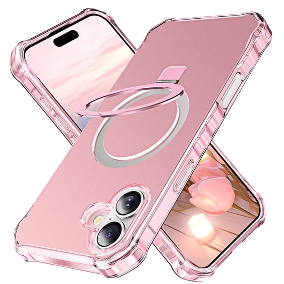 for iPhone 16 Plus Case Magnetic Invisible Ring Holder Kickstand Compatible with Magsafe Drop-Proof Anti-Fall Protection Heavy Duty Shockproof Men Women Cover for iPhone 16 Plus,Pink