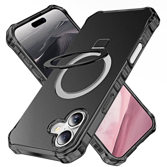 for iPhone 16 Plus Case Magnetic Invisible Ring Holder Kickstand Compatible with Magsafe Drop-Proof Anti-Fall Protection Heavy Duty Shockproof Men Women Cover for iPhone 16 Plus,Black