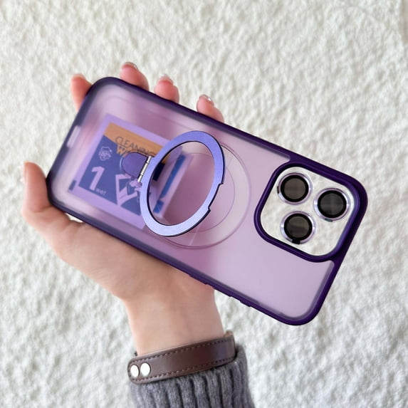for iPhone 16 Plus Case with Magnetic Invisible Stand Compatible with MagSafe Translucent Matte iPhone 16 Plus Case with Ring Holder for Women Men, Camera Lens Protection, Purple