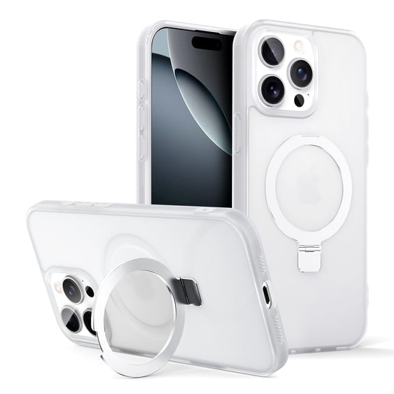 for iPhone 16 Plus Case with Magnetic Ring Stand, [Compatible Mag-Safe] [Military Grade Protection] Luxury Translucent Matte Anti-Scrach for iPhone 16 Plus Phone Case for Women Men, White