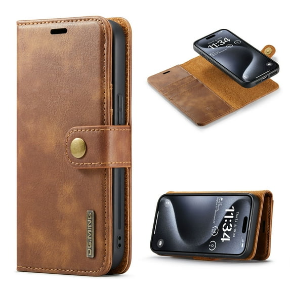 for iPhone 16 Plus Case, PU Leather Detachable Vintage Wallet Flip Magnetic Clousure Drop Protective Slim Phone Case Cover for iPhone 16 Plus with Card Holder - Brown