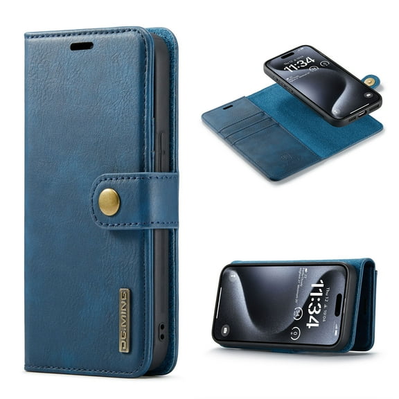 for iPhone 16 Plus Case, PU Leather Detachable Vintage Wallet Flip Magnetic Clousure Drop Protective Slim Phone Case Cover for iPhone 16 Plus with Card Holder - Blue
