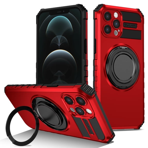 For iPhone 16 Plus Case with Ring Stand,2-Layer Full Body Heavy Duty Shockproof Rugged,360°Rotatable Ring Holder Magnetic Kickstand,Non-Slip Protective Phone Case for iPhone 16 Plus,Red