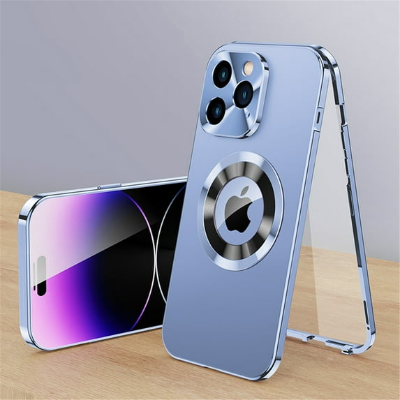 for iPhone 16 Plus Case with Screen Protector & Camera Lens Protection, Compatible Magsafe Anti-Scratch Metal Frame Plating PC Full Body Rugged Protective Phone Cover for iPhone 16 Plus, Blue
