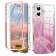 thumbnail image 1 of iPhone 16 Plus Case with Screen Protector, Gradient Color Feather Pattern Full Body Shockproof Protective Anti-Scratch Drop Proof Slim Fit Phone Case for Apple iPhone 16 Plus, Pink, 1 of 6