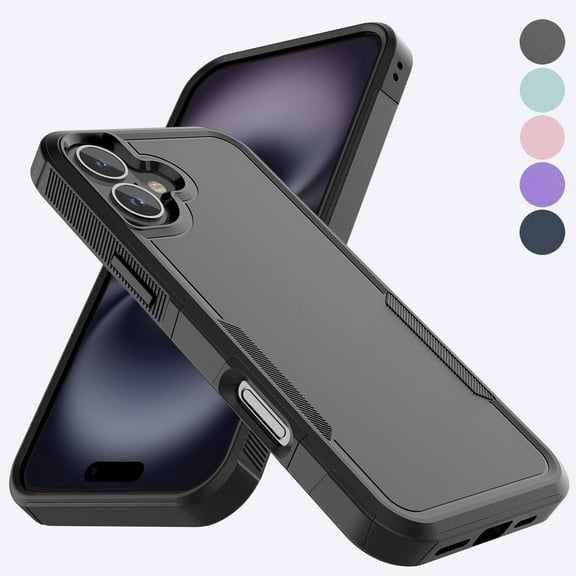 For iPhone 16 Plus Case, Shockproof Phone Case for Apple iPhone 16 Plus 6.7", Tekcoo Military Grade Protection Heavy Duty Cute Bumper Dual Layer Rugged Sturdy Durable Cover - Black
