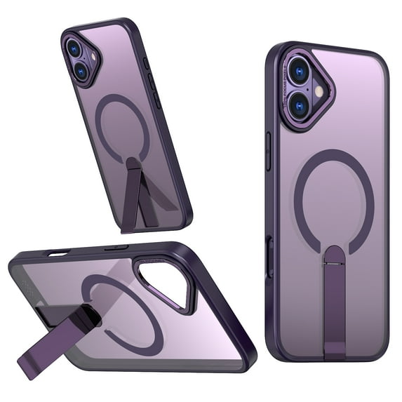 for iPhone 16 Plus Case with Stand, Compatible with MagSafe, Magnetic Kickstand Case for iPhone 16 Plus, Military-Grade Protection Shockproof Case, Clear Acrylic + Soft TPU Material, Purple