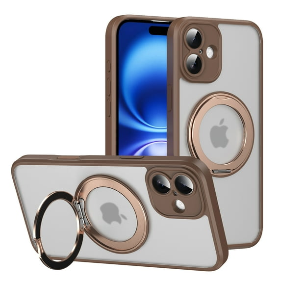 for iPhone 16 Plus Case with Stand, Compatible with MagSafe, Translucent Back, Magnetic Ring Holder & Protective Bumpers, Non-Yellowing Case with Camera Control Capture Button - Desertgold