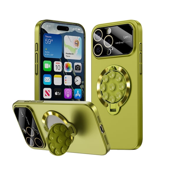 for iPhone 16 Plus Case with Suction Cup, Military Grade Drop Protection, Compatible with MagSafe, Built-in Stand & Camera Lens Protector, Magnetic Hard Phone Case for iPhone 16 Plus, Green