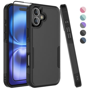 For iPhone 16 Plus Case with Tempered Glass Screen Protector, Tekcoo Heavy Duty Rugged Military Grade Protection Dual Layer Shockproof Phone Case Cover for Apple iPhone 16 Plus - Black